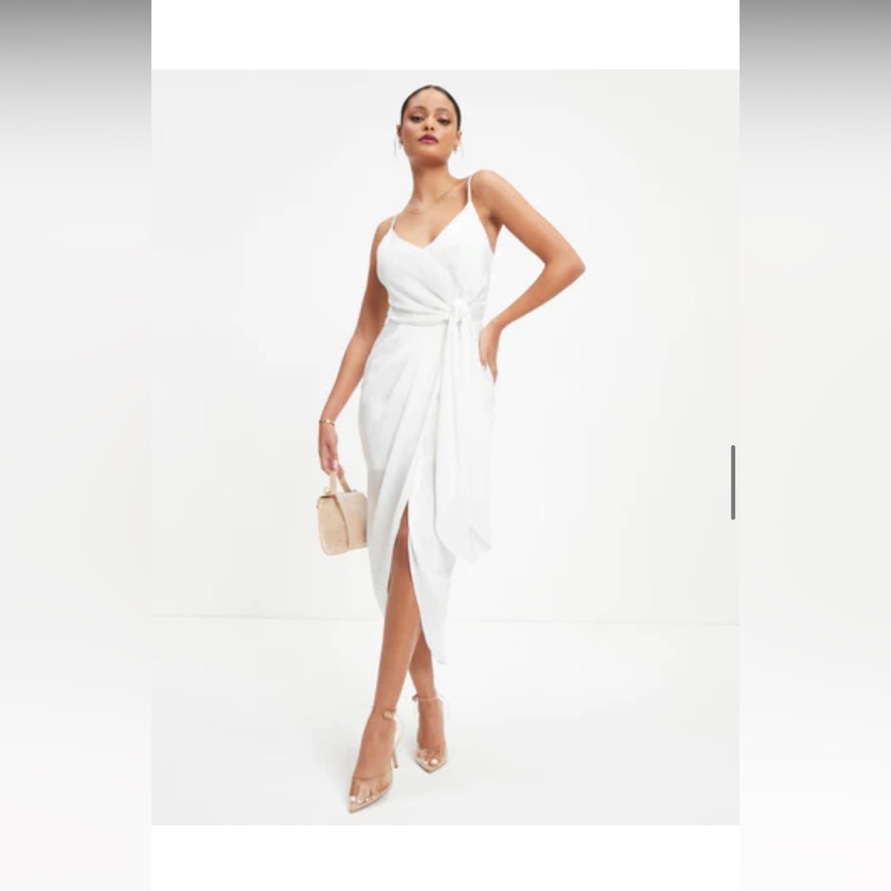 Unworn White Satin Wrap Dress